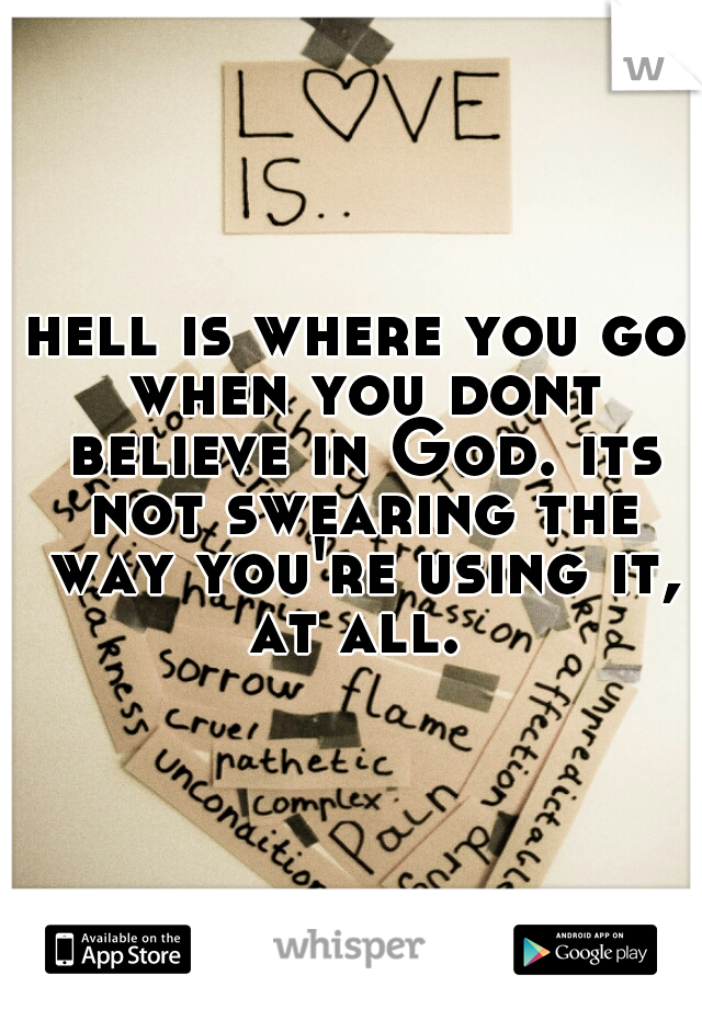 hell is where you go when you dont believe in God. its not swearing the way you're using it, at all. 