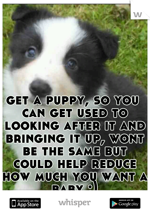 get a puppy, so you can get used to looking after it and bringing it up, wont be the same but could help reduce how much you want a baby :)