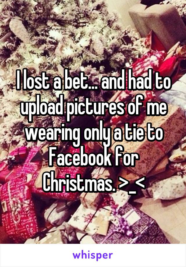 I lost a bet... and had to upload pictures of me wearing only a tie to Facebook for Christmas. >_<