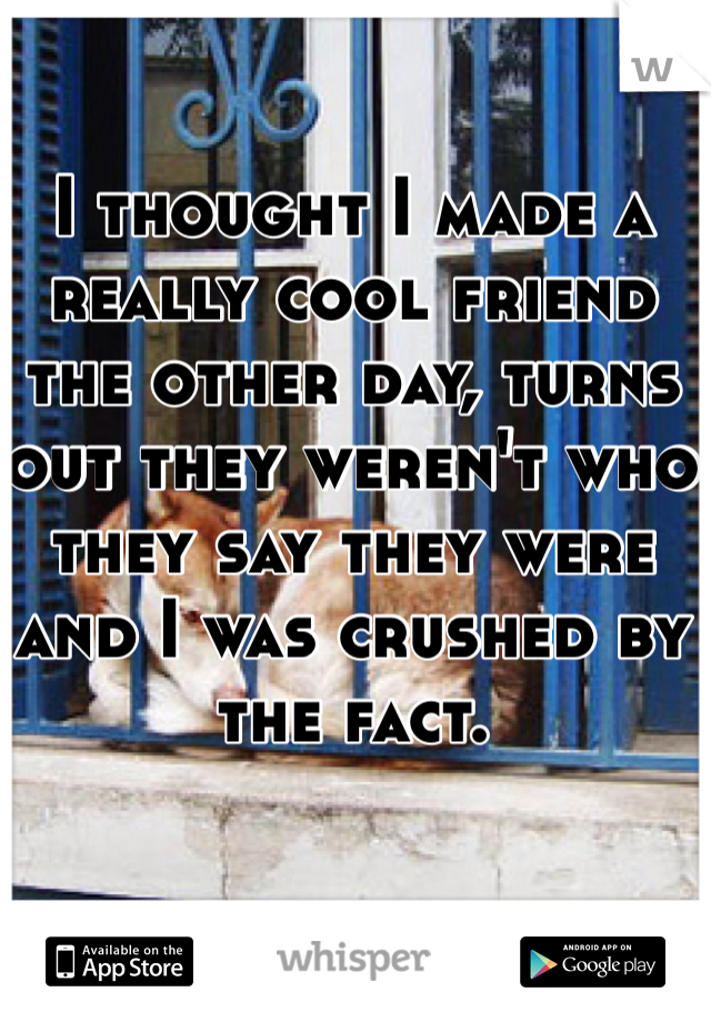 I thought I made a really cool friend the other day, turns out they weren't who they say they were and I was crushed by the fact. 