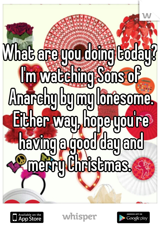 What are you doing today? I'm watching Sons of Anarchy by my lonesome. Either way, hope you're having a good day and merry Christmas. 