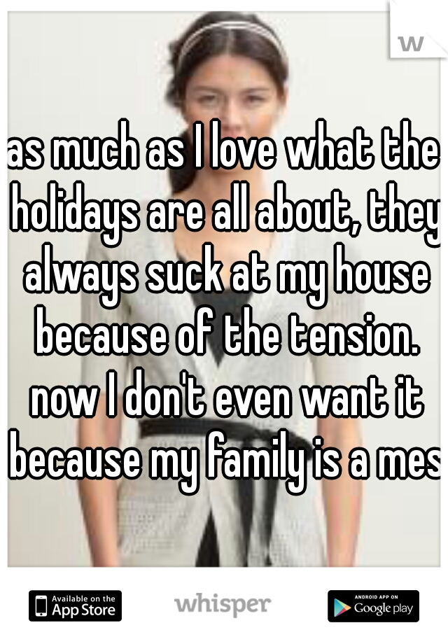 as much as I love what the holidays are all about, they always suck at my house because of the tension. now I don't even want it because my family is a mess