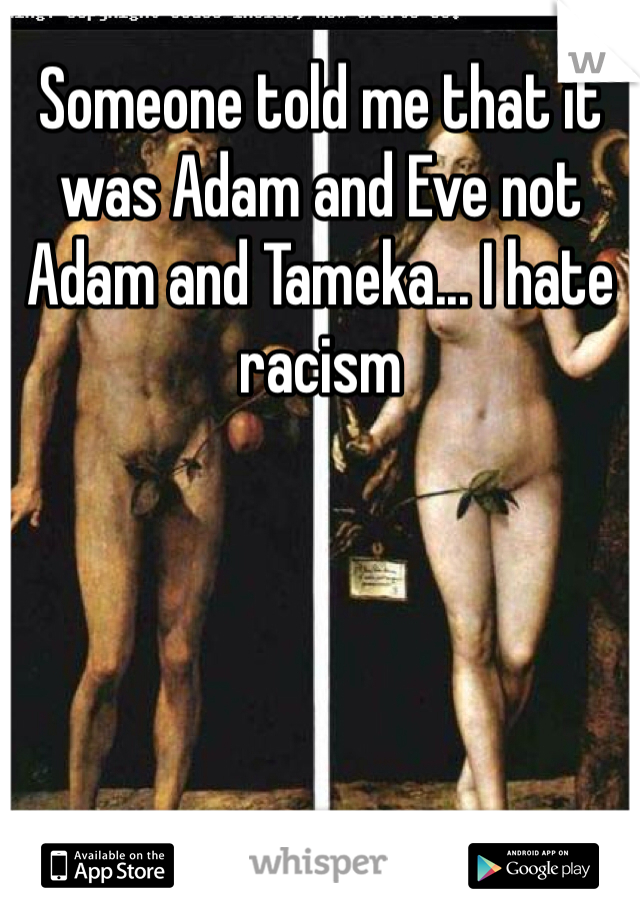 Someone told me that it was Adam and Eve not Adam and Tameka... I hate racism