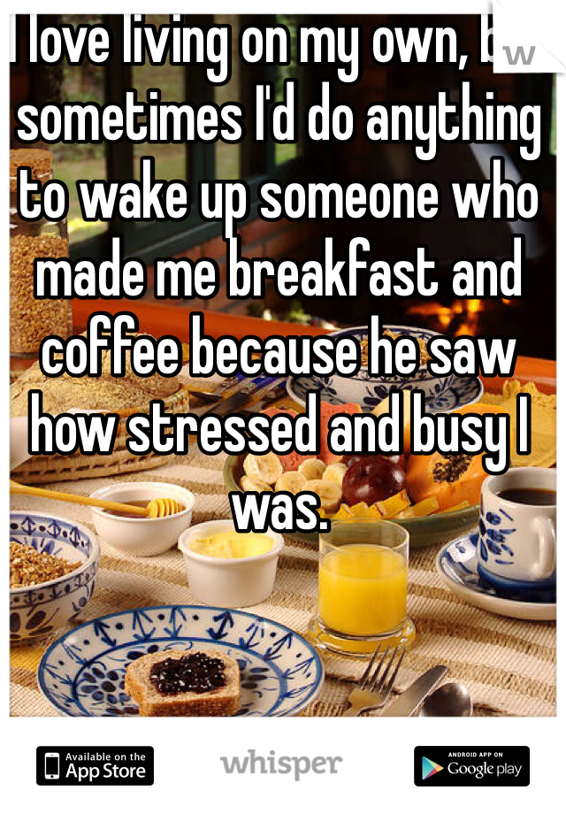 I love living on my own, but sometimes I'd do anything to wake up someone who made me breakfast and coffee because he saw how stressed and busy I was.
