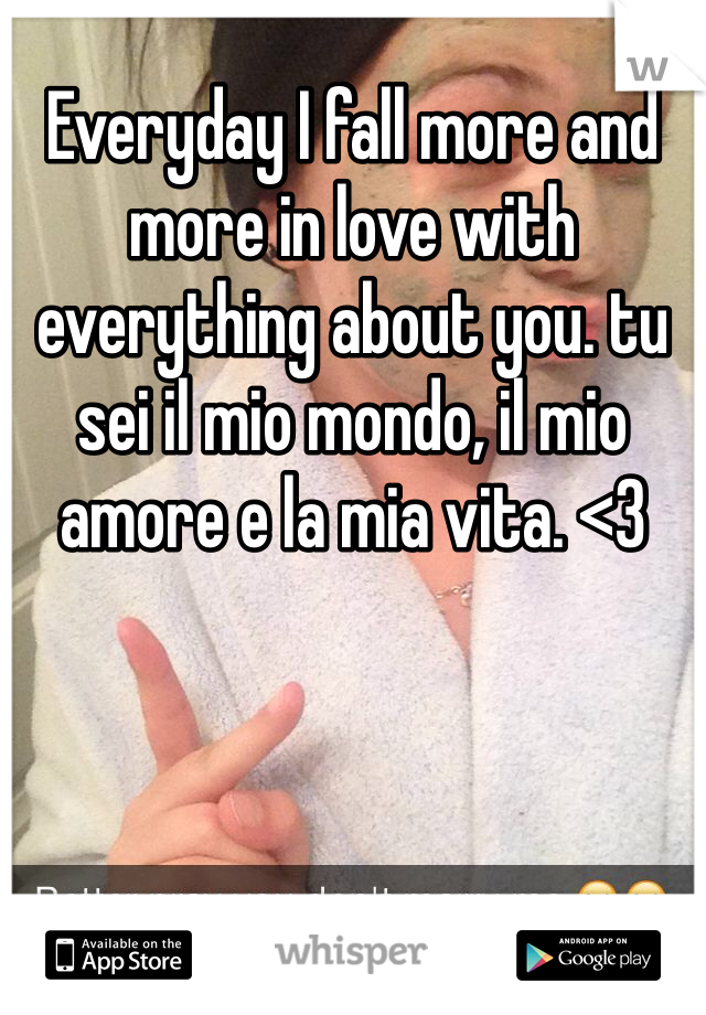 Everyday I fall more and more in love with everything about you. tu sei il mio mondo, il mio amore e la mia vita. <3