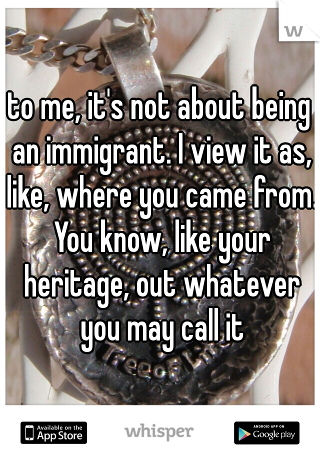 to me, it's not about being an immigrant. I view it as, like, where you came from. You know, like your heritage, out whatever you may call it