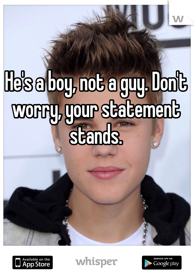 He's a boy, not a guy. Don't worry, your statement stands.