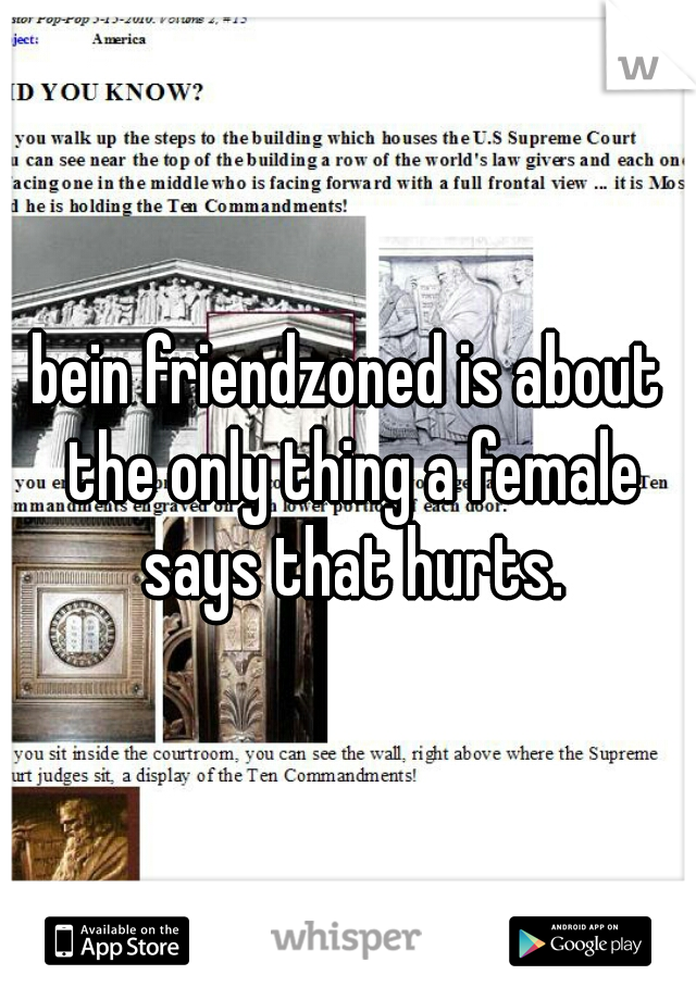bein friendzoned is about the only thing a female says that hurts.
