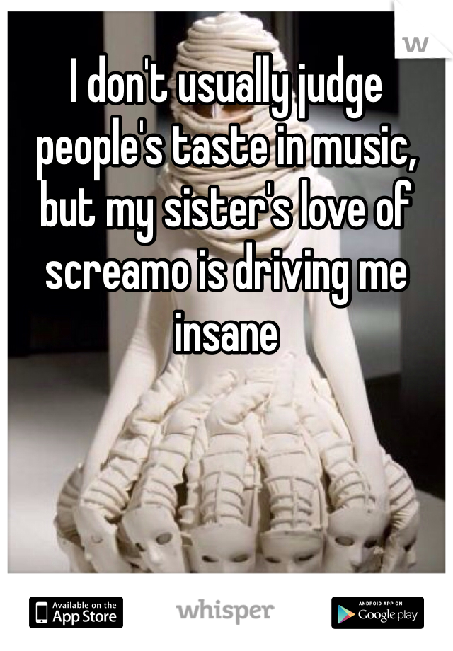 I don't usually judge people's taste in music, but my sister's love of screamo is driving me insane