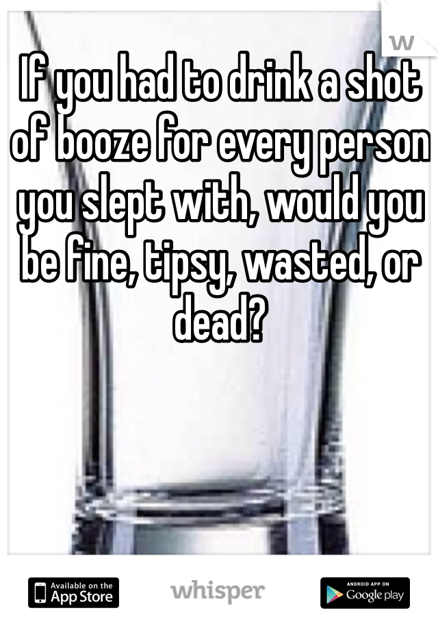 If you had to drink a shot of booze for every person you slept with, would you be fine, tipsy, wasted, or dead?