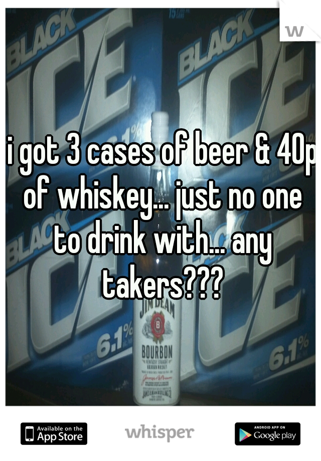  i got 3 cases of beer & 40p of whiskey... just no one to drink with... any takers???
