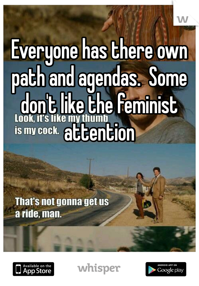 Everyone has there own path and agendas.  Some don't like the feminist attention 