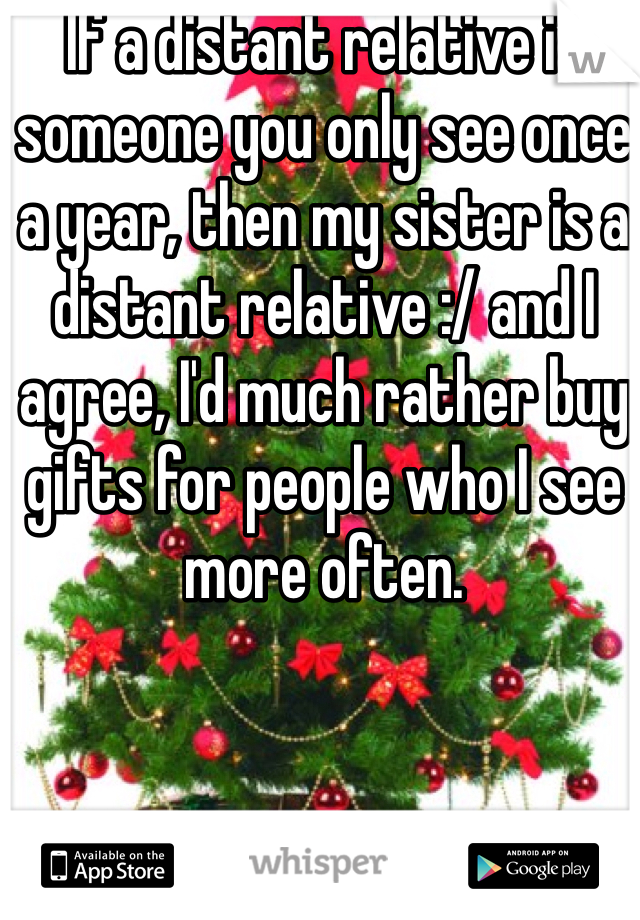 If a distant relative is someone you only see once a year, then my sister is a distant relative :/ and I agree, I'd much rather buy gifts for people who I see more often. 