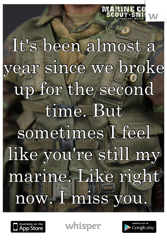 It's been almost a year since we broke up for the second time. But sometimes I feel like you're still my marine. Like right now. I miss you. 