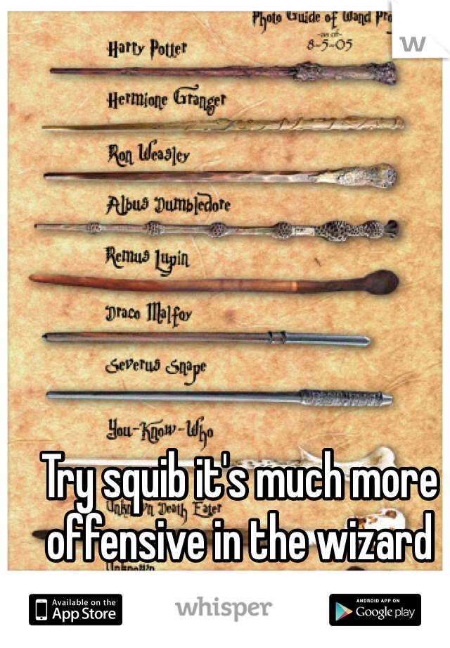 Try squib it's much more offensive in the wizard community :) 