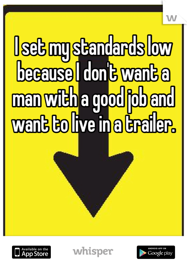 I set my standards low because I don't want a man with a good job and want to live in a trailer. 