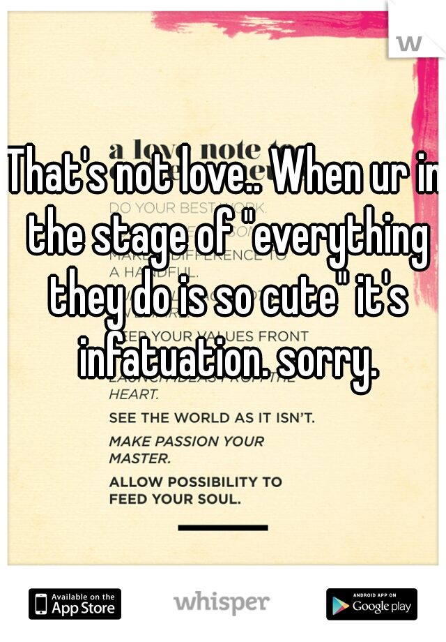 That's not love.. When ur in the stage of "everything they do is so cute" it's infatuation. sorry.