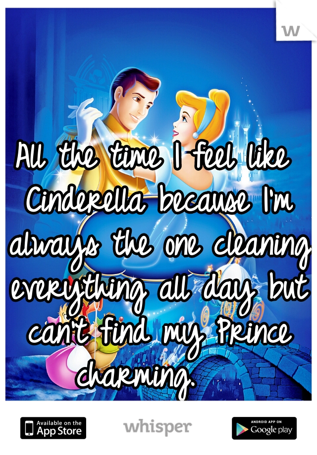 All the time I feel like Cinderella because I'm always the one cleaning everything all day but can't find my Prince charming.   