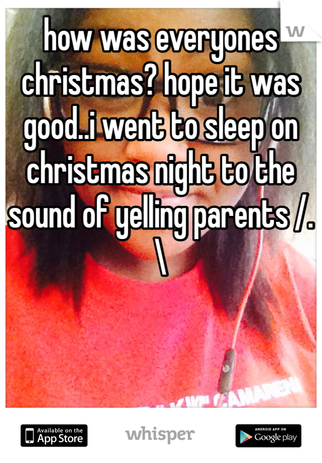 how was everyones christmas? hope it was good..i went to sleep on christmas night to the sound of yelling parents /.\ 