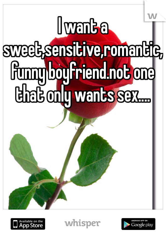 I want a sweet,sensitive,romantic,funny boyfriend.not one that only wants sex....