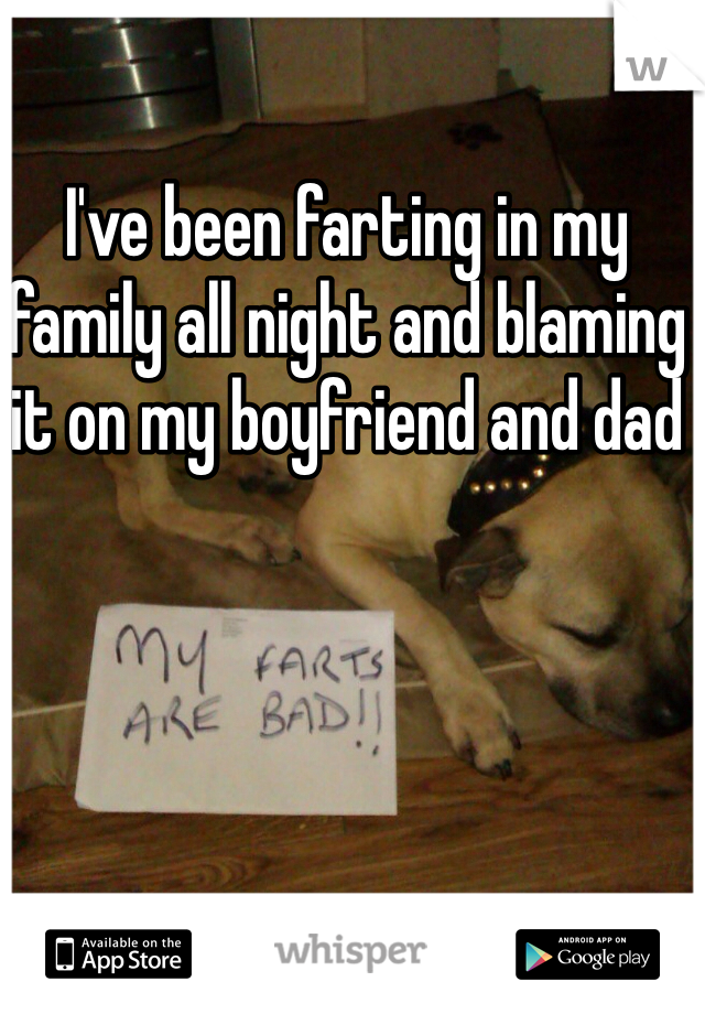 I've been farting in my family all night and blaming it on my boyfriend and dad 