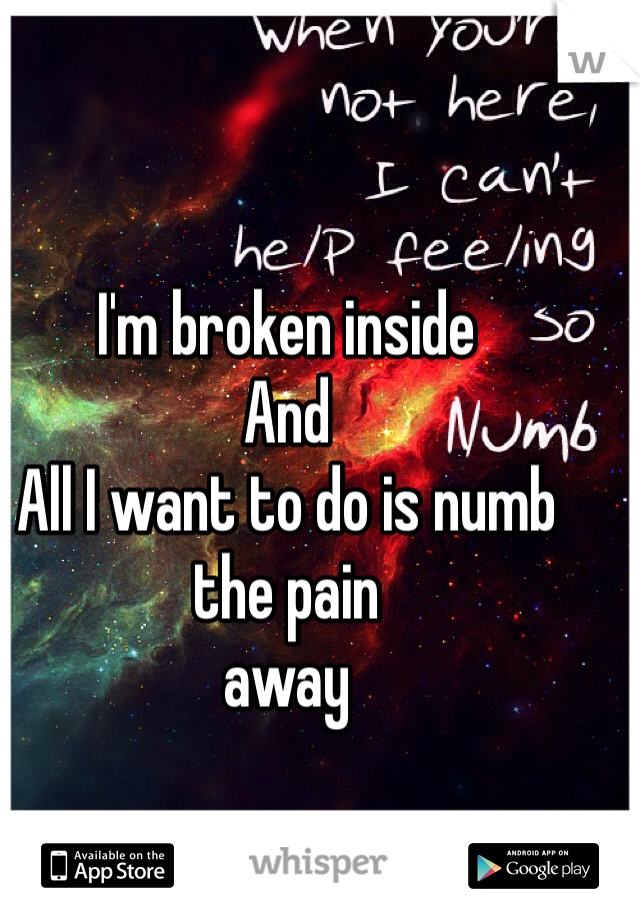 I'm broken inside
And
All I want to do is numb the pain 
away