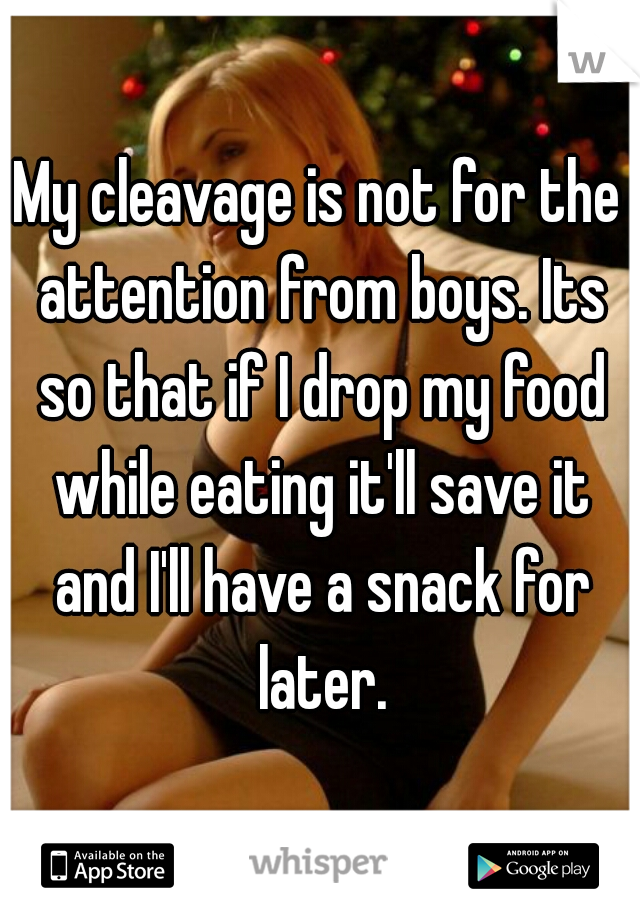 My cleavage is not for the attention from boys. Its so that if I drop my food while eating it'll save it and I'll have a snack for later.