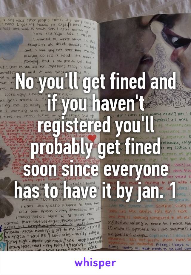 No you'll get fined and if you haven't registered you'll probably get fined soon since everyone has to have it by jan. 1