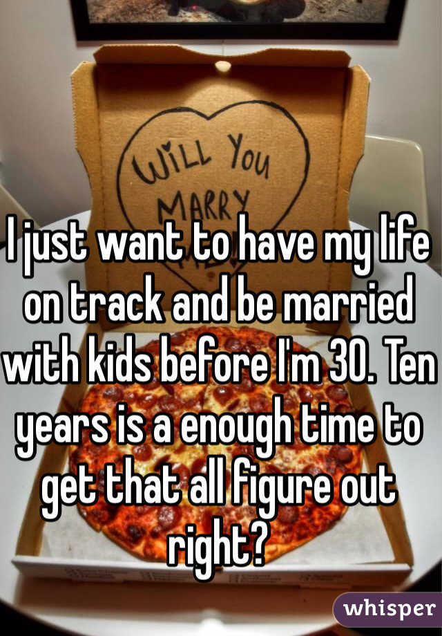 I just want to have my life on track and be married with kids before I'm 30. Ten years is a enough time to get that all figure out right? 