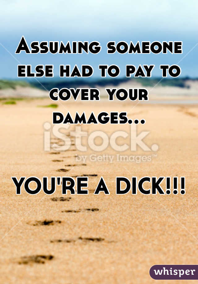Assuming someone else had to pay to cover your damages...


YOU'RE A DICK!!!