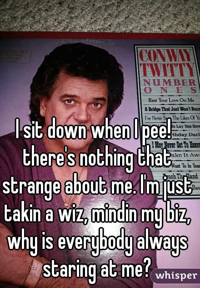 I sit down when I pee!  there's nothing that strange about me. I'm just takin a wiz, mindin my biz, why is everybody always staring at me?