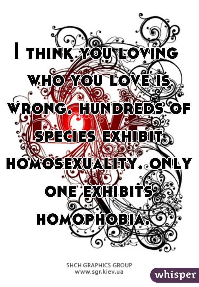 I think you loving who you love is wrong. hundreds of species exhibit homosexuality. only one exhibits homophobia.  