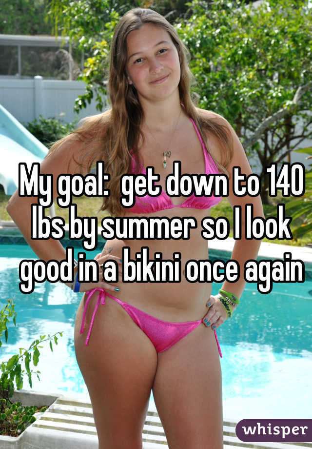 My goal:  get down to 140 lbs by summer so I look good in a bikini once again