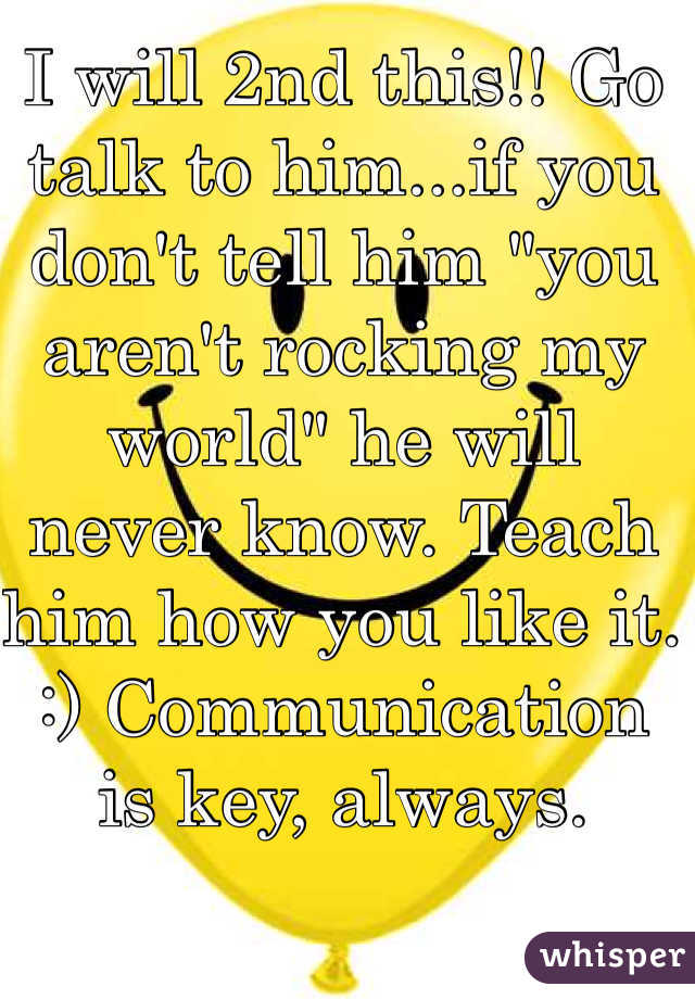 I will 2nd this!! Go talk to him...if you don't tell him "you aren't rocking my world" he will never know. Teach him how you like it. :) Communication is key, always. 