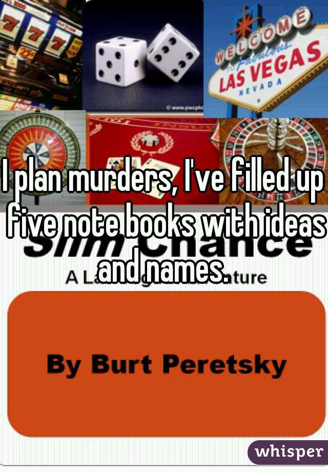 I plan murders, I've filled up five note books with ideas and names. 