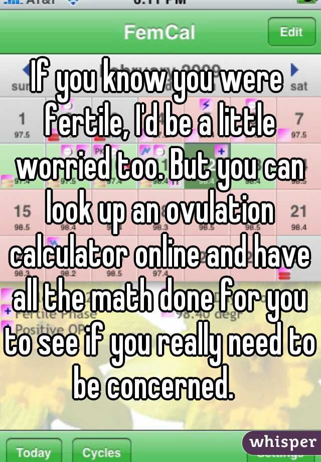 If you know you were fertile, I'd be a little worried too. But you can look up an ovulation calculator online and have all the math done for you to see if you really need to be concerned.  
