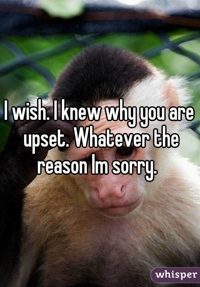 I wish. I knew why you are upset. Whatever the reason Im sorry.  