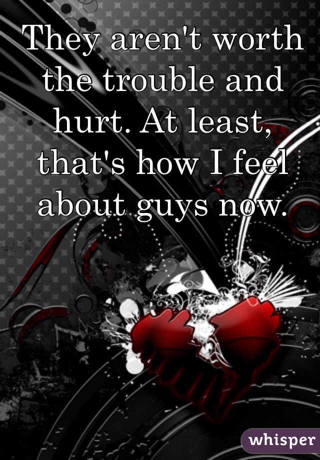 They aren't worth the trouble and hurt. At least, that's how I feel about guys now. 