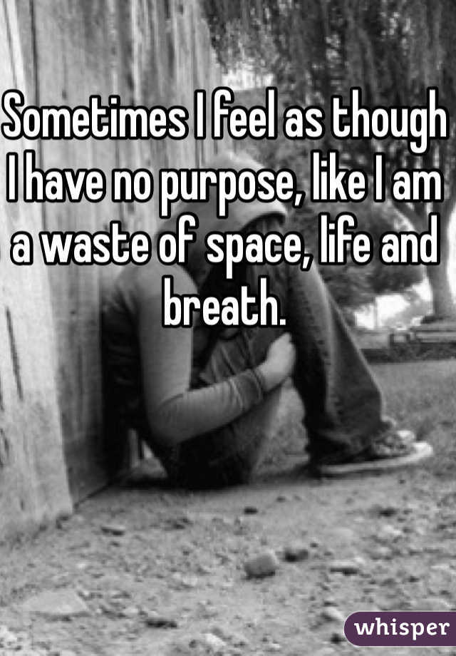 Sometimes I feel as though I have no purpose, like I am a waste of space, life and breath.