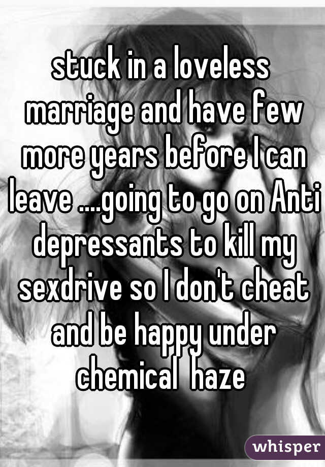 stuck in a loveless marriage and have few more years before I can leave ....going to go on Anti depressants to kill my sexdrive so I don't cheat and be happy under chemical  haze 