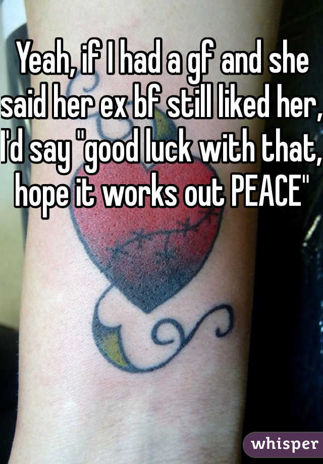 Yeah, if I had a gf and she said her ex bf still liked her, I'd say "good luck with that, hope it works out PEACE"