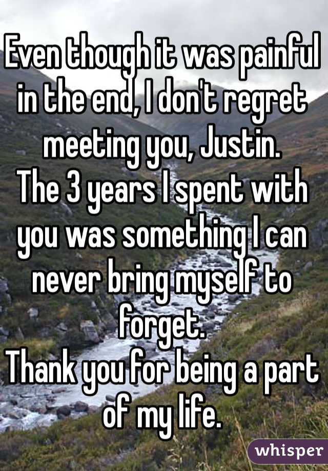 Even though it was painful in the end, I don't regret 
meeting you, Justin. 
The 3 years I spent with you was something I can never bring myself to forget. 
Thank you for being a part of my life.