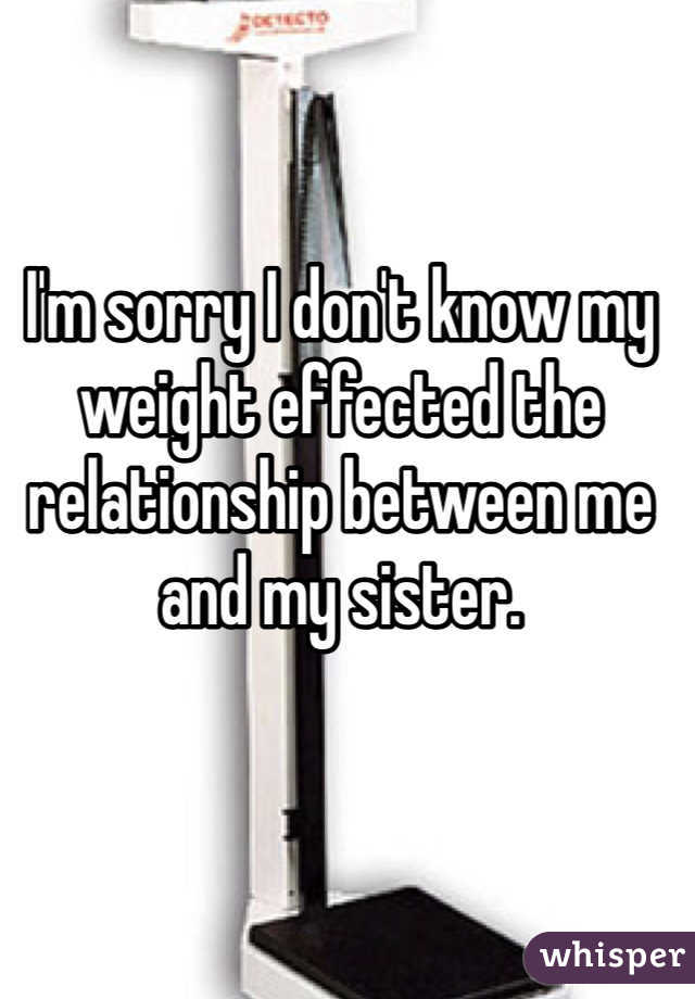 I'm sorry I don't know my weight effected the relationship between me and my sister. 