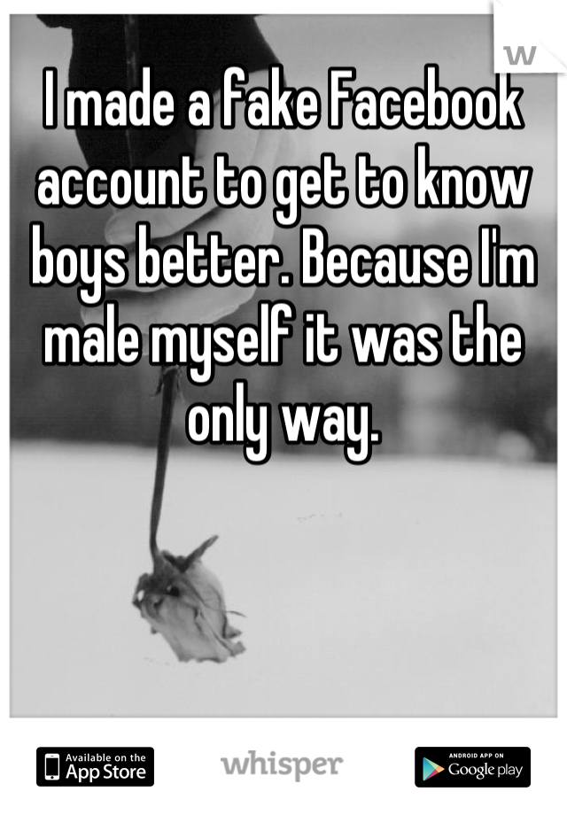 I made a fake Facebook account to get to know boys better. Because I'm male myself it was the only way.
