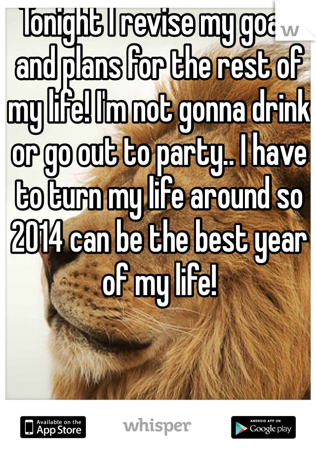 Tonight I revise my goals and plans for the rest of my life! I'm not gonna drink or go out to party.. I have to turn my life around so 2014 can be the best year of my life!