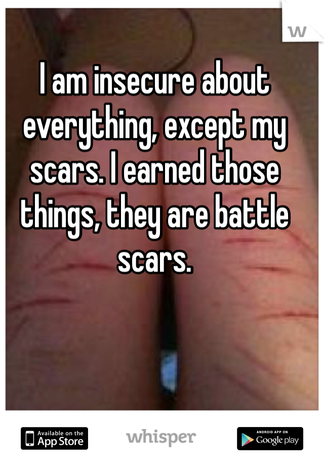 I am insecure about everything, except my scars. I earned those things, they are battle scars. 