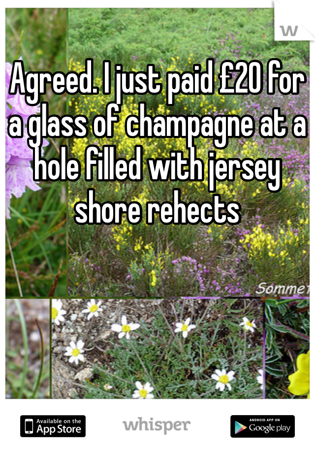 Agreed. I just paid £20 for a glass of champagne at a hole filled with jersey shore rehects