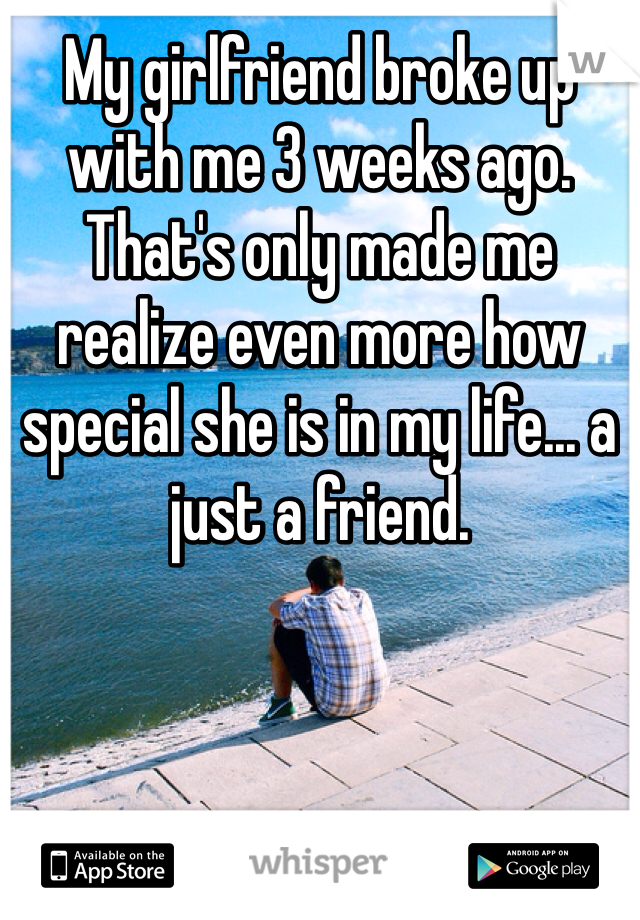My girlfriend broke up with me 3 weeks ago. That's only made me realize even more how special she is in my life... a just a friend.