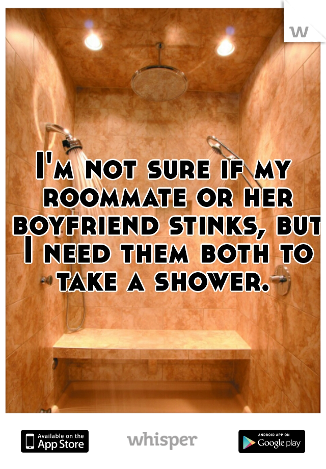 I'm not sure if my roommate or her boyfriend stinks, but I need them both to take a shower. 