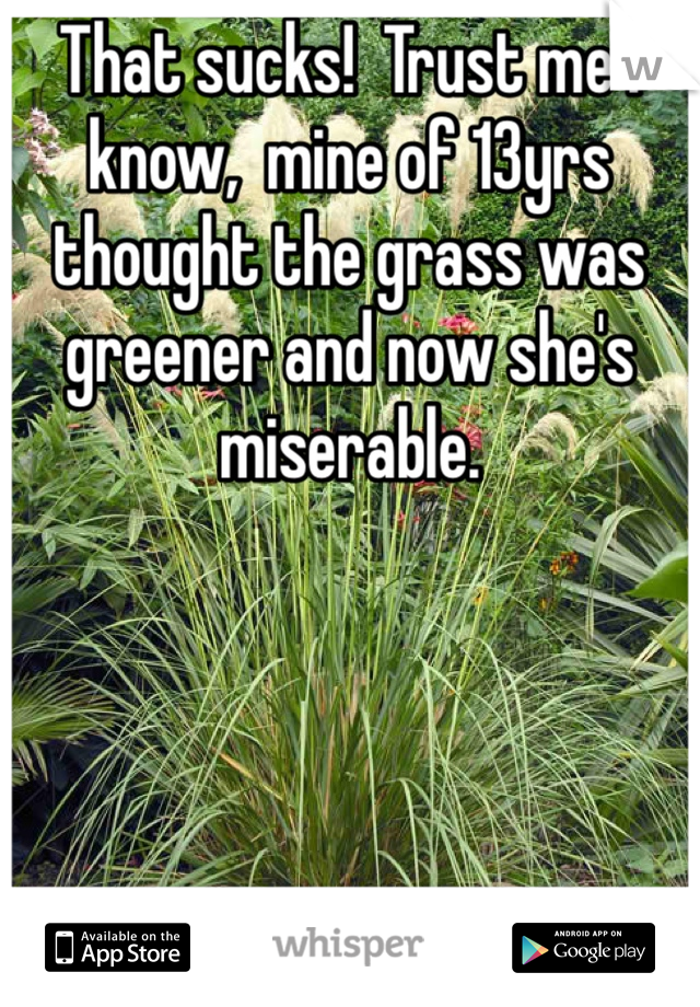 That sucks!  Trust me I know,  mine of 13yrs thought the grass was greener and now she's miserable. 